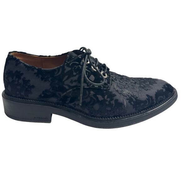 Givenchy Derby Oxford Flats Shoes Black IT 38 Lace Velvet Leather - Picture 1 of 14